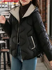 女性 光沢 クルーネック ダウンジャケット ショート 軽め コンパクト 通勤 オールシーズン アウター