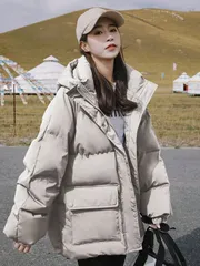 レディース ヘビーデューティ ウィンタージャケット フード付き - 厚手コート 防寒用 ホワイトベスト風アウター Hラインシルエット フルジ