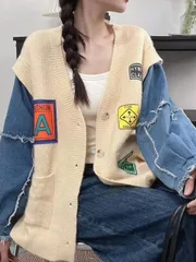 カーディガン レディース Vネック 長袖 ベーシックニット ルーズセーター スタイリッシュポケット付き アウター 秋冬トップス