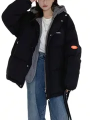 女性用ライトピンクのパッド入りフード付きジャケット - 暖かく、防風性のある冬コート、ドローストリング付き、長袖＆サイドポケット、寒