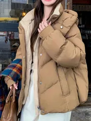 女性用 冬季暖かいホワイトダックダウン フード付きジャケット - 全開閉ジップ仕様、洗濯機対応、アウトドア＆カジュアルキャンプ着用、エ