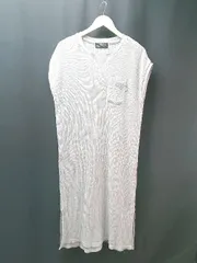 ◇ cubesugar ヘンリーネック ワッフル カジュアル 胸ポケット スリット ロング丈 ワンピース サイズM グレー レディース E  【1309040083097】