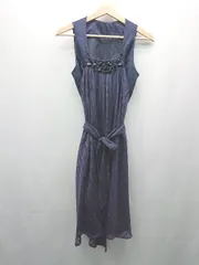 ◇ ◎ maitresse ビーズ ストライプ パーティ ノースリーブ エレガント ひざ丈 ワンピース サイズ38 ネイビー レディース E  【1309040082564】