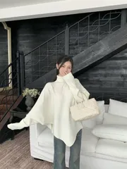 裏起毛 ニット レディース トップス リブ セーター タートルネック 裏起毛ニット 裏毛 ストレッチ ゆったり 着痩せ ゆったり 体型カバー 大