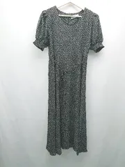 ◇ mellowbrown 小花柄 ガーリー キュート タック ボリューム袖 半袖 ロング丈 ワンピース 表記なし ブラック レディース E  【1309040083639】