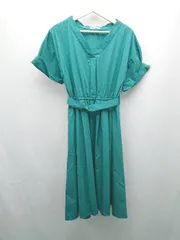 ◇ ◎ ag by aquagirl Vネック カジュアル ギャザー タック 半袖 ロング丈 ワンピース サイズM グリーン レディース E  【1309040083615】
