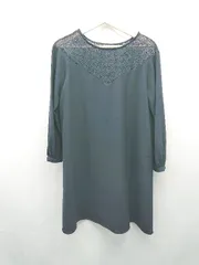 ◇ zara basic 異素材 エレガント ガーリー ギャザー 長袖 ロング丈 ワンピース サイズM ネイビー レディース E  【1309040083608】