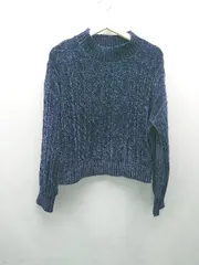 ◇ earth music&ecology セーター モックネック ケーブル編み カジュアル 長袖 ニット サイズFREE ネイビー レディース E  【1309040083585】