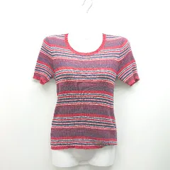 ◇ moussy マウジー セーター クルーネック ボーダー カジュアル タイト 半袖 ニット サイズFREE レッド レディース E  【1309040083400】