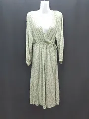 ◇ lowrys farm ガウン ガーリー 小花柄 ギャザー ポケット 長袖 ロング丈 ワンピース サイズFREE グリーン レディース E  【1309040085442】