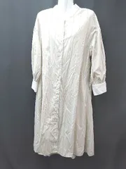 ◇ ray cassin カジュアル シャツ ストライプ バンドカラー 長袖 ロング丈 ワンピース サイズFREE ベージュ レディース E  【1309040085053】