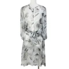 エムズグレイシー M'S GRACY シアー花柄ブラウス カーディガン ロング 長袖 ウエストリボン 40 L相当 グレー系 /X