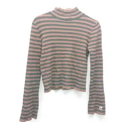 ◇ WHO’S WHO Chico ボーダー柄 ハイネック ロングスリーブ カジュアル 長袖 ニット サイズF ブラウン レディース E  【1309040087491】