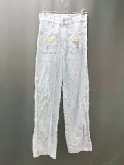 ◇ me+em select フラワー刺繍デザイン コットン100% カジュアル シンプル デニムパンツ サイズS ブルー レディース E  【1309040088221】のサムネイル