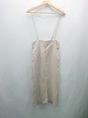 ◇ ur's ユアーズ ポリエステル生地 無地 フロントスリット シンプル ロング ワンピース サイズM アイボリー レディース E  【1309040089587】