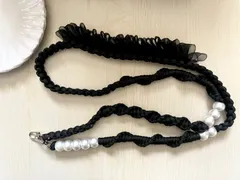 パラコード　スマホ　ショルダー　ストラップ　ハンドメイド　フリルリボン　パールビーズ