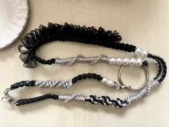 パラコード　スマホ　ショルダー　ストラップ　ハンドメイド　フリルリボン　パール　2way