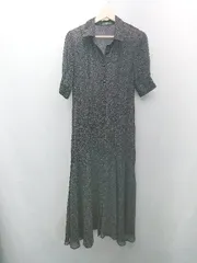 ◇ Leja フロントボタン 水玉模様 透け感あり シンプル 半袖 ロング ワンピース サイズFREE ブラック系 レディース E  【1309040091801】