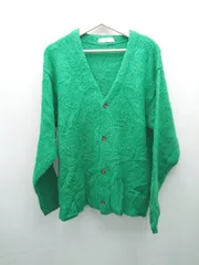 ◇ Discoat フロントボタン Vネック 無地 シンプル 長袖 セーター サイズM グリーン レディース E  【1309040091757】