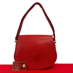 極 美品 CARTIER カルティエ ヴィンテージ マストライン レザー 本革 ショルダーバッグ セミショルダーバッグ ポシェット レッド g23-9