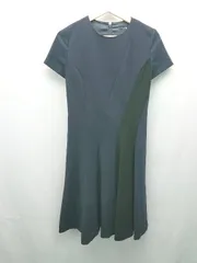 ◇ INDIVI インディヴィ 無地 ポリエステル混合生地 綺麗め 半袖 ロング ワンピース サイズ38 ネイビー レディース E  【1309040091528】