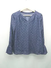 ◇ NATURAL BEAUTY BASIC ドット柄 袖フリル Vネック ポリエステル100% 長袖 ブラウス サイズM ネイビー レディース E  【1309040091221】