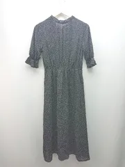 ◇ earth music&ecology ドット柄 バックウエストゴム 裏地あり 長袖 ロング ワンピース サイズF ブラック レディース E  【1309040092440】