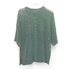 ◇ LOWRYS FARM クルーネック サイドスリット メッシュ 半袖 ニット サイズF ブラック レディース E  【1309040093119】