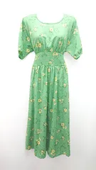 ◇ earth music&ecology ウエストゴム 花柄 裏地あり 半袖 ロング ワンピース サイズF グリーン レディース E  【1309040094673】