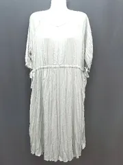 ◇ earth music&ecology クルーネック プリーツ 裏地あり 半袖 ロング ワンピース サイズF グリーン レディース E  【1309040094512】