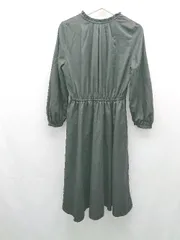 ◇ earth music&ecology スリットネック ウエストゴム 裏地あり 長袖 ロング ワンピース サイズF ブラック レディース E  【1309040093812】