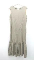 ◇ m line クルーネック 無地 シンプル フェミニン ノースリーブ ロング丈 ワンピース 表記なし カーキ レディース E  【1309040096950】