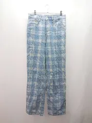 ◇ H&M エイチアンドエム DIVIDED ボタンフライ ステッチ チェック柄 デニムパンツ サイズ36 ブルー レディース E  【1309040098862】