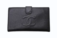 CHANEL シャネル 二つ折り長財布 ロングウォレット 8番台 ココマーク キャビアスキン ブラック フランス製 ゴールド金具 美品 中古 4c068516