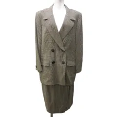 レリアン Leilian 大きいサイズ セットアップ スカートスーツ グレンチェック ウール テーラードジャケット ダブル CESSiLEROSSO 13+ 約XXL ベージュ ブラック 系 IBO85 1228