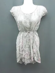 ◇ MERVEILLE H. 格子柄 薄手 透け感 フリル 半袖 ブラウス 表記なし ブラック レディース E  【1309250004875】