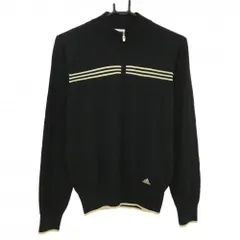 【新品】アディダス ハイネックセーター 黒×ライトベージュ 3ライン ハーフジップ コットン混 レディース M/M ゴルフウェア adidas