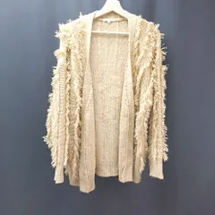 ◇ studio CLIP スタディオクリップ フリンジ アクリル100％ もこもこ 長袖 カーディガン サイズL ベージュ レディース E  【1309250004141】