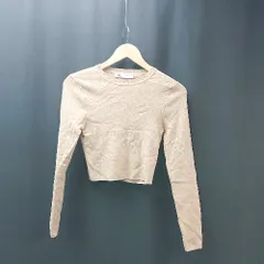 ◇ ZARA ザラ クルーネック ストレッチ カジュアル ショート丈 長袖 ニット セーター サイズUSA M ベージュ レディース E  【1309250008118】