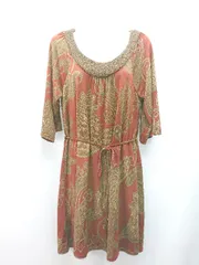 ◇ Bou Jeloud ペイズリー柄 カジュアル ラウンドネック ラメ 半袖 ひざ丈 ワンピース サイズFREE オレンジ レディース E  【1309250007838】