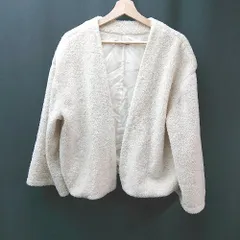 ◇ ITEMS シンプル ボア　冬物 アウター ノーカラー 長袖 ジャンパー サイズFREE ホワイト レディース E  【1309250007357】