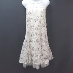 ◇ NICE CLAUP 花柄 チュール ハイウエスト ウエストゴム ロング丈 フレア スカート サイズF ホワイト レディース E  【1309250007067】