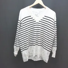 ◇ OPAQUE.CLIP ボーダー柄 Vネック カジュアル シンプル 長袖 ニット サイズM ホワイト レディース E  【1309250013846】