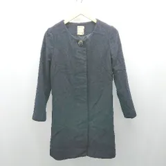 ◇ BEAMS HEART 無地 ウール シンプル ノーカラー 長袖 コート サイズ0 ネイビー レディース E  【1309250019824】
