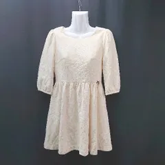 ◇ teenieweenie キッズ レース ギャザー バックファスナー 七分袖 ロング丈 ワンピース サイズ160 ベージュ レディース E  【1309250024484】