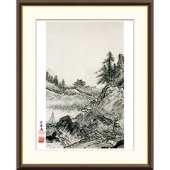 一点物】水墨画 風景画 美術品 日本画 塔 建物 - メルカリ