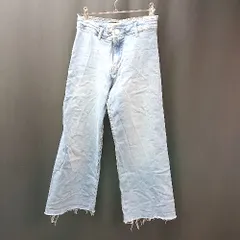 ◇ ZARA ザラ デニム生地 ジーンズ ストレート 切りっぱなし ジップフライ パンツ サイズ11-12 ブルー レディース E  【1309250023876】