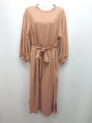 ◇ ◎ ANGELIEBE 両サイドファスナー バックボタン 透け感なし 長袖 ロング ワンピース サイズS/M オレンジ レディース E  【1309250028116】