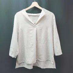 ◇ OPAQUE.CLIP 無地 スリットネック 薄手 長袖 ブラウス サイズL グレー レディース E  【1309250030645】