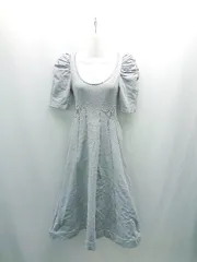 ◇ ROYAL PARTY Uネック ストレッチ 薄手 シンプル オシャレ ニット 半袖 ひざ丈 ワンピース サイズF ブルー レディース E  【1309250036081】